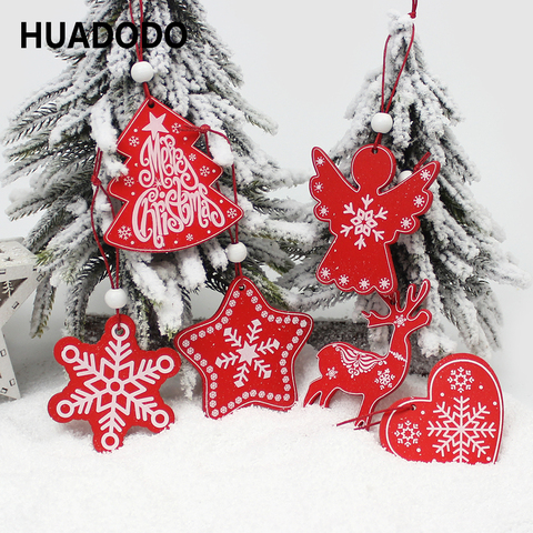 HUADODO 6Pcs Creative Printing Wooden Christmas Pendants Ornaments for Xmas Tree Hanging Ornament Party Christmas Decoration ► Photo 1/6