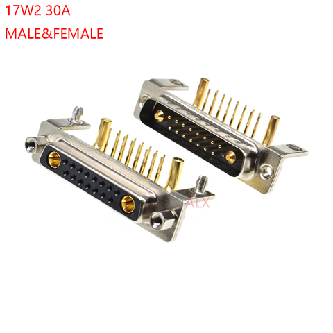 1PCS 17W2 30A MALE FEMALE high current CONNECTOR right angle D-SUB adapter PCB solder type 15+2 plug jack high power 17 Position ► Photo 1/3