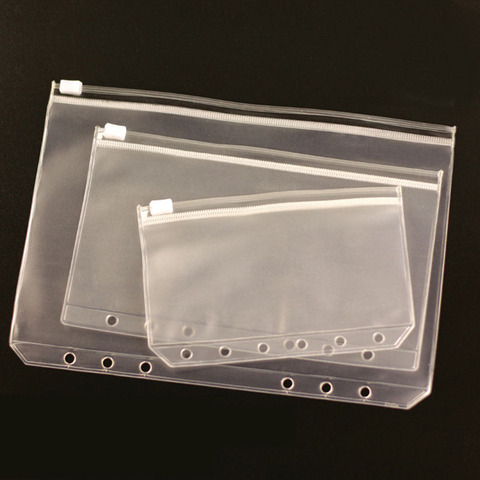 Transparent PVC Storage Card Holder A5/A6/A7 Binder Rings Notebook 6 Hole Bag Envelope Zipper Insert Refill Document Organiser ► Photo 1/6
