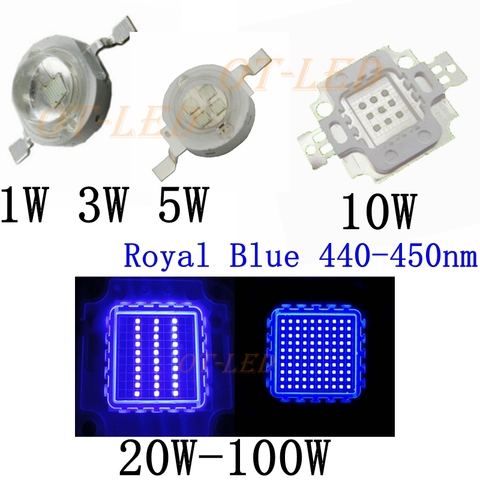 High Power Royal Blue LED Grow Chip 440nm 450nm 1W 3W 5W 10W 20W 30W 50W 100W COB LED Emitter Bulb for DIY LED Plant Grow Light ► Photo 1/6