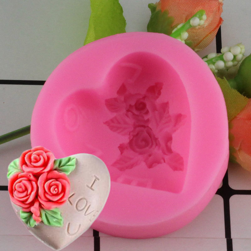 Love Heart Rose Flower Shape 3D Silicone Mold Chocolate Fondant Molds Soap Mould 