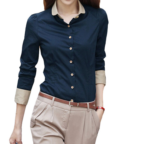 5XL Patchwork Long Sleeve Shirts Women Blouse Autumn Lapel Office Ladies Button Casual Shirt Plus Size Blouses Blue Tops Blusas ► Photo 1/6