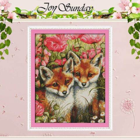 Two Little Foxes Counted Cross Stitch 11CT 14CT Cross Stitch Sets Wholesale animals Cross-stitch Kits Embroidery Needlework ► Photo 1/2
