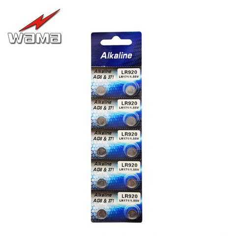 10pcs/lot Wama AG6 1.5V Button Cell Batteries LR920 V371 SR920SW SR927 171 Remote Control Alkaline Coin Batteries ► Photo 1/5