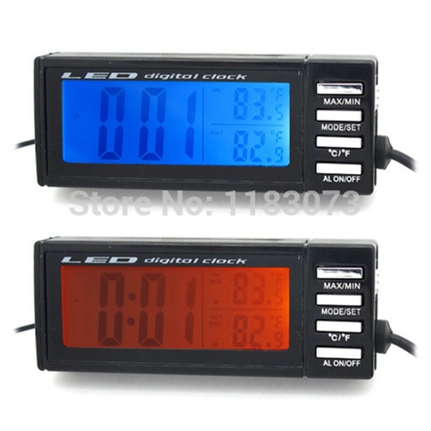 Brand New LCD Car Auto Digital Thermometer DC12V Vehicle LED Clock Outside/Inside Temperature Meter With 1.5M Cable Sensor ► Photo 1/6