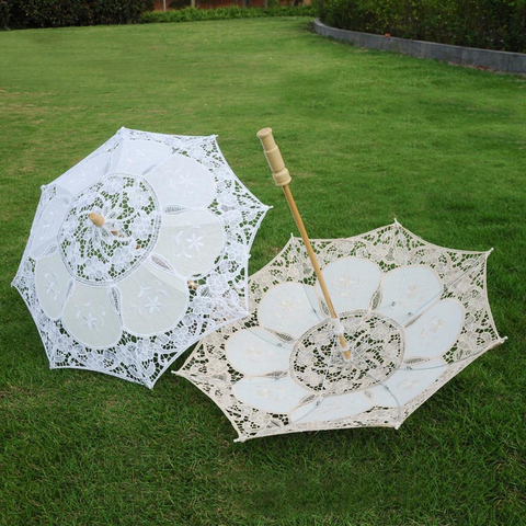 Vintage Lace Umbrella Parasol Sun Umbrella for Wedding Decoration Photography White Beige Lace Sunshade ► Photo 1/6
