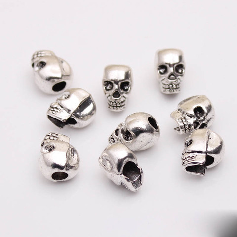 10pcs/lot Punk Skull Zinc Alloy Big Hole Spacer Beads 13x10mm Tibetan Silver Metal Charm Beads Accessories DIY Jewelry Making ► Photo 1/1