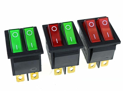 KCD8  Double  Rocker Switch 6 Pin On-Off With Green Red Light 20A 125VAC ► Photo 1/6