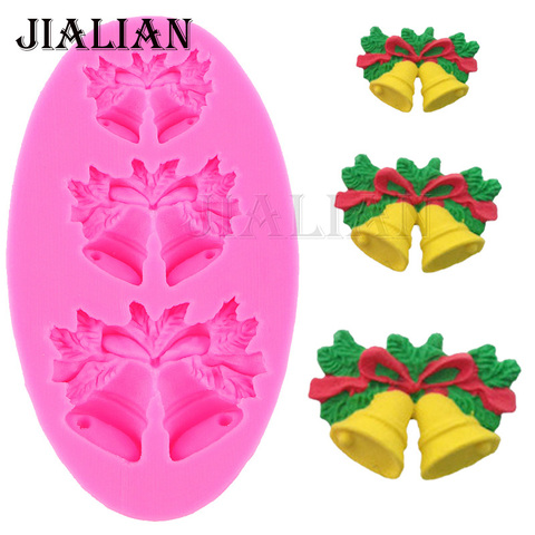 3 Hole Christmas bells chocolate Candy Cookie cake decorating tools DIY baking fondant silicone mold Gumpaste Candy T0469 ► Photo 1/5