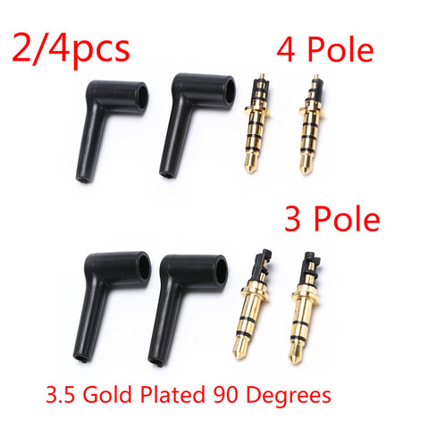 2/4pcs/lot 90 Degrees 3.5mm Stereo Headset Plug Jack 3 4 Pole 3.5 Gold Plated Black Audio Plugs Jack Adaptor Connector ► Photo 1/6
