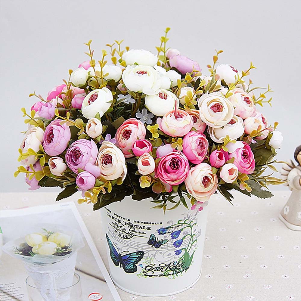 Buy Online 1 Bouquet Artificial Flowers Cheap Silk Flower European Fall Small Tea Bud Fake Leaf Wedding Home Party Vases For Decoration Alitools