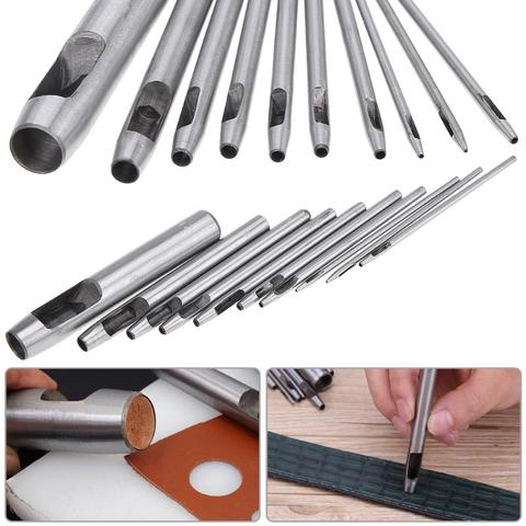 10pcs/set DIY Handmade Belt Punching Leather Hole Punch Hollow Drilling Tools Carbon Steel Leather Punching Tool 0.5mm -12mm ► Photo 1/6