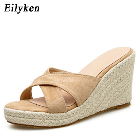 Eilyken Ladies Casual Platform Wedges Sandals New Fashion Open Toe Straw Braid Rome Sandals Size 34-39 Female Beach Sandals ► Photo 1/6
