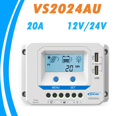 EPever VS2024AU 20A Solar Charge Controller 12V 24V Backlight LCD Dual USB 5V Solar Panel Regulator Common Positive for Home ► Photo 1/5