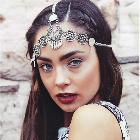 Silver Vintage Tassel Hair Jewelry Metal Coin Headband Long Punk Head Chain Piece Forehead Headpiece For Women Girls Accessories ► Photo 1/5