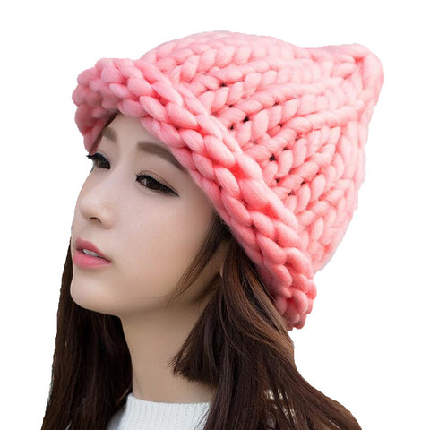 Simple girl Casual Cotton Acrylic Rushed New Fashion Female Winter wool Hats Hand Coarse Knitted Hat For Women Beanies ► Photo 1/6