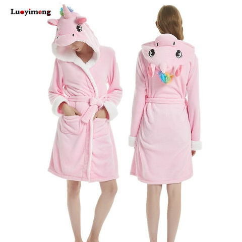 2022 Thicken Nightgowns Winter Bathrobe Women Pajamas Bath Panda Unicorn Robe Sleepwear Womens Robes Coral Velvet Dressing Gown ► Photo 1/6