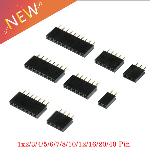 10Pcs 2.54mm Stright Female Single Row Pin Header Strip PCB Connector 1*2/3/4/5/6/7/8/10/12/16/20/40 Pin ► Photo 1/6