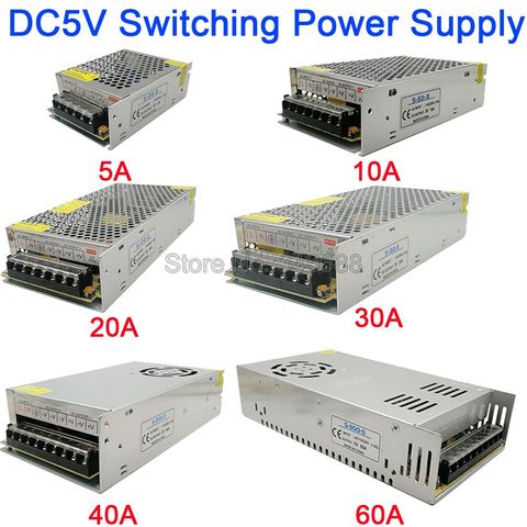 5V Regulated Switching Power Supply 5A 10A 20A 30A 40A 60A AC110V / 220V to DC5V Power Supply Unit 5 Volt Power Driver ► Photo 1/6