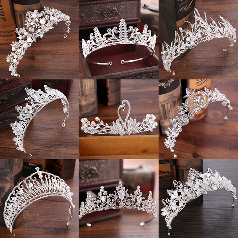Silver Color Crystal Bride tiara Crown Fashion Pearl Queen Wedding Crown Headpiece Wedding Hair Jewelry Accessories Wholesale ► Photo 1/6