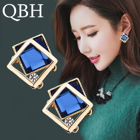 New Fashion 3 Colors Square Crystal Gem Stud Earrings For Women Girl Wedding Jewelry Lady Temperament Rhombus Pendientes ► Photo 1/6