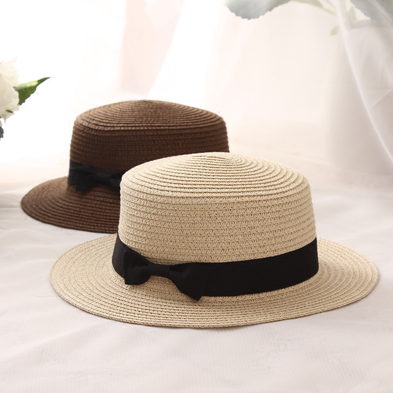 2019 Summer Flat Sun Hats for Women Chapeau Feminino Straw hat Style cappelli Side with Bow Beach Bucket Cap Girl