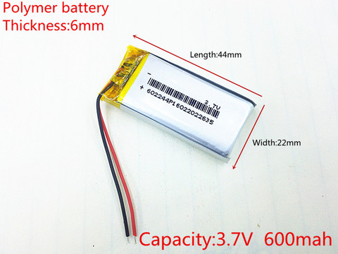 Free shipping Polymer battery 600 mah 3.7 V 602244 smart home MP3 speakers Li-ion battery for dvr,GPS,mp3,mp4,cell phone,speaker ► Photo 1/2