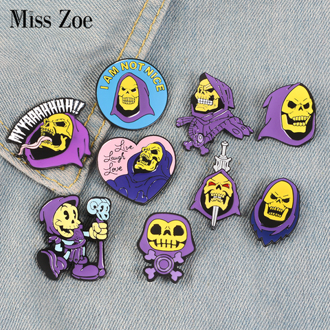 9Styles Skeletor purple hood Enamel Pin Masters of the Universe Badge Brooch Bag Clothes Lapel pin Classic Cartoon Jewelry ► Photo 1/6