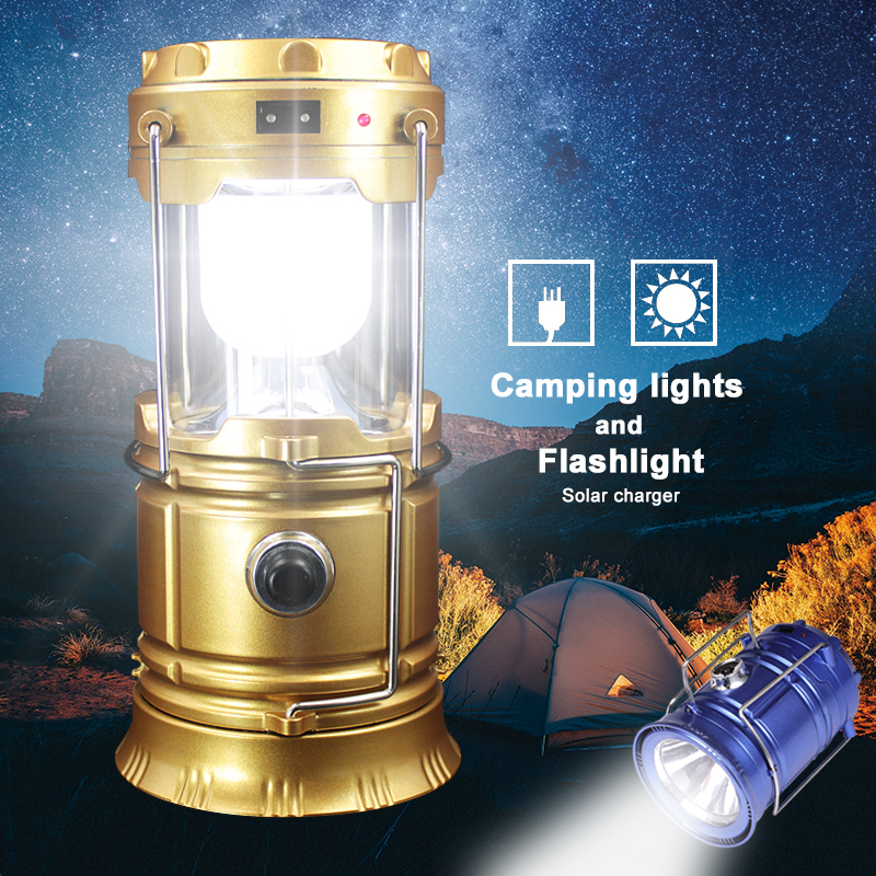Solar Rechargeable LED Flashlight Hiking Camping Tent Light Outdoor Lantern Lamp 