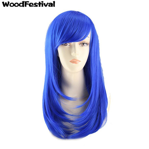 WoodFestival Women Heat Resistant Wigs Synthetic Hair Female Cosplay Wig with bangs Straight Green Red Burgundy Blue Orange Pink ► Photo 1/6
