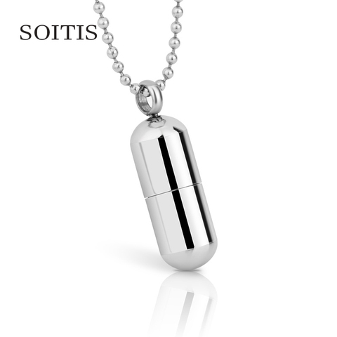 SOITIS Stainless Steel Pills Pendant Cremation Urn Necklace for Ashes Customize Bottle Pendant for Dog Ash Jewelry Beads Chain ► Photo 1/6