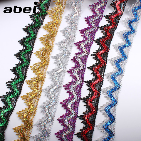 35mm 5yards Zigzag Gold Sequins Lace Ribbon for Garments Edge Wrapping Wedding Party Dress Cosplay Clothes Sewing lace trims ► Photo 1/5