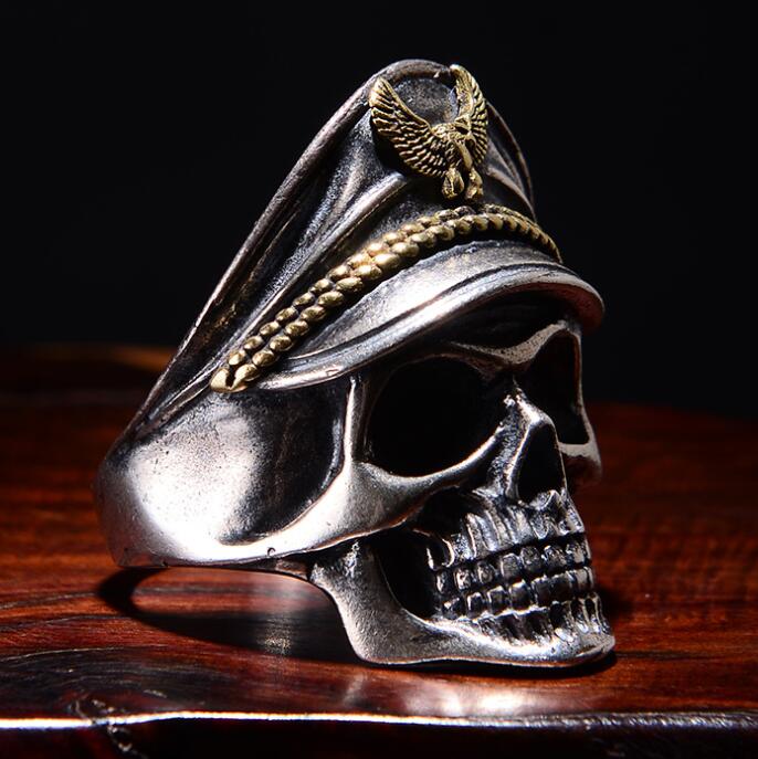 Fashion Men World War Military Cap Band Ring Punk Skull Biker Finger Rings NEW