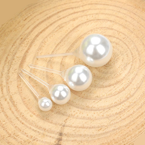 10 pairs/lot White Pearl Earrings for women stud earrings Anti allergy plastic needle girl 4-10mm Ball earrings ► Photo 1/6