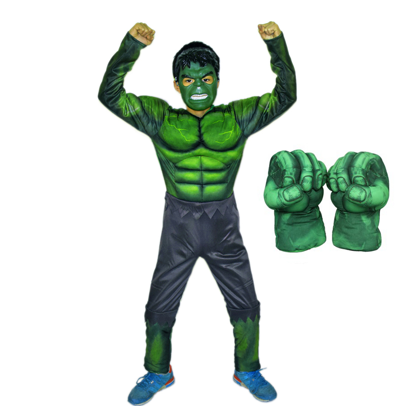 The Avengers Hulk Muscle Mask Costume boys Cosplay kids Carnival Fantasy Clothes 