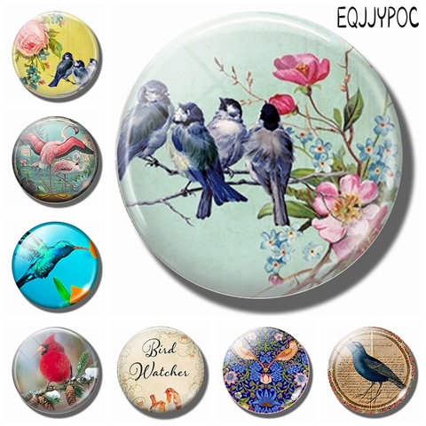 Blue Birds on A Branch 30MM Fridge Magnet Pink Flowers Glass Cabochon Magnetic Refrigerator Stickers Note Holder Home Decoration ► Photo 1/5