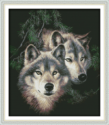 Needlework,DMC Cross stitch, Embroidery kit,wolf couples print pattern counted cross-stitch home wall decor ► Photo 1/1