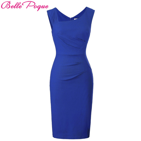 Women Elegant Office Dress Back Split Wear to Work OL Bodycon Vintage Dress Sleeveless Sexy Business Blue Ladies Pencil Dresses ► Photo 1/1