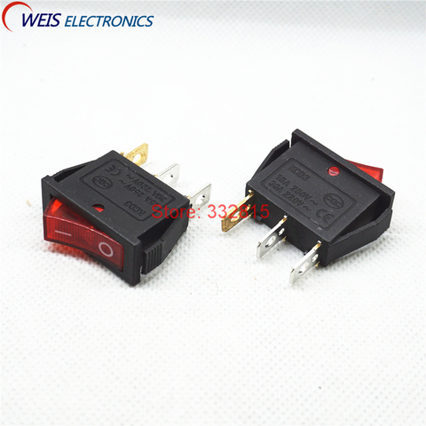 10PCS KCD3 ultrathin rocker switch with red light 2 throw 15A 250V 800W I/O power switches for electric cokers Free shipping D. ► Photo 1/2