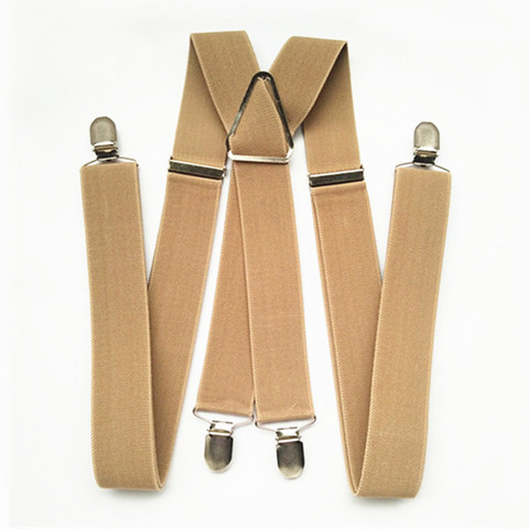 BD054-L XL XXL Size Khaki Tan Color 3.5cm Width 4 Clips Adult Suspenders Adjustable Elastic X Back Pants Braces Suspender Men ► Photo 1/6