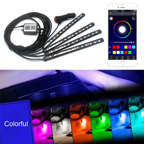 12V RGB LED Bluetooth Phone Control Car Interior Decoration Strip Light Flexible auto Atmosphere Lamp Kit Foot Android iOS APP ► Photo 1/6