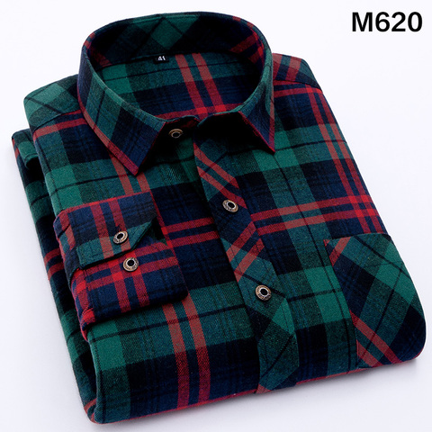 2022 New Autumn Brand Men's Plaid Shirt Male Warm Long Sleeve Shirt Plus Size Youth Office Business Casual Shirt Men ► Photo 1/6