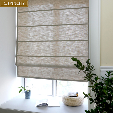 CITYINCITY Solid Faux linen curtain roman blind For living room half Blackout roman blinds roller for Kitchen window Customized ► Photo 1/6