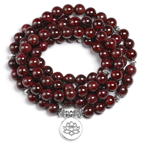 Natural A Red Garnet 108 Beads Mala Bracelet 8MM Stone Women Men Wing OM Charm Yoga Bracelets Handmade Accessories Gift ► Photo 1/5