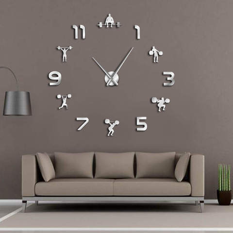 Weightlifting Fitness Room Wall Decor DIY Giant Wall Clock Mirror Effect Powerlifting Frameless Large Wall Clock GYM Wall Watch ► Photo 1/6