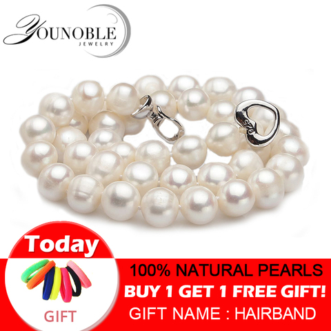 Wedding Real Freshwater Round Pearl Necklaces Women,White Big Natural Pearl Necklace 925 Silver Jewelry Anniversary Gift ► Photo 1/6