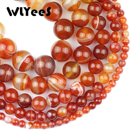 WLYeeS Natural Red Stripe banded carnelian Round Ball 4 6 8 10 12mm Loose beads for jewelry Bracelet earrings Pendant making DIY ► Photo 1/6