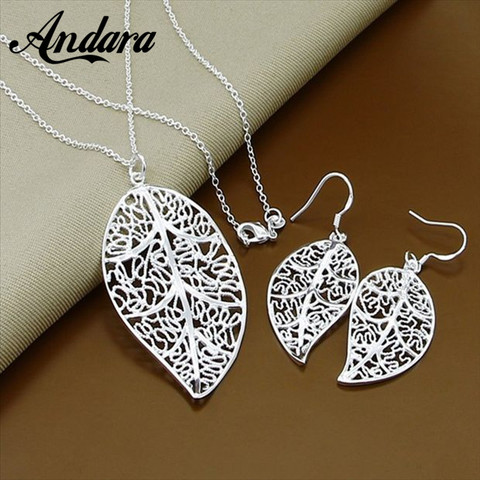 Classic Silver 925 Jewelry Sets Hot Sale Maple Leaf Necklaces Earrings Sets For Women Wedding Party ► Photo 1/3