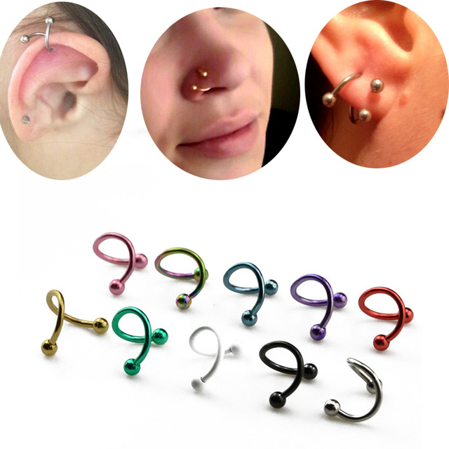 Stainless Steel Nose Rings Twisted Spiral Barbell Earring Labret Helix Piercing 