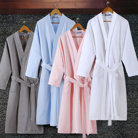 On Sale Lovers Summer Suck Water Kimono Bath Robe Men Plus Size Sexy Waffle Bathrobe Mens Dressing Gown Male Lounge Robes ► Photo 1/6